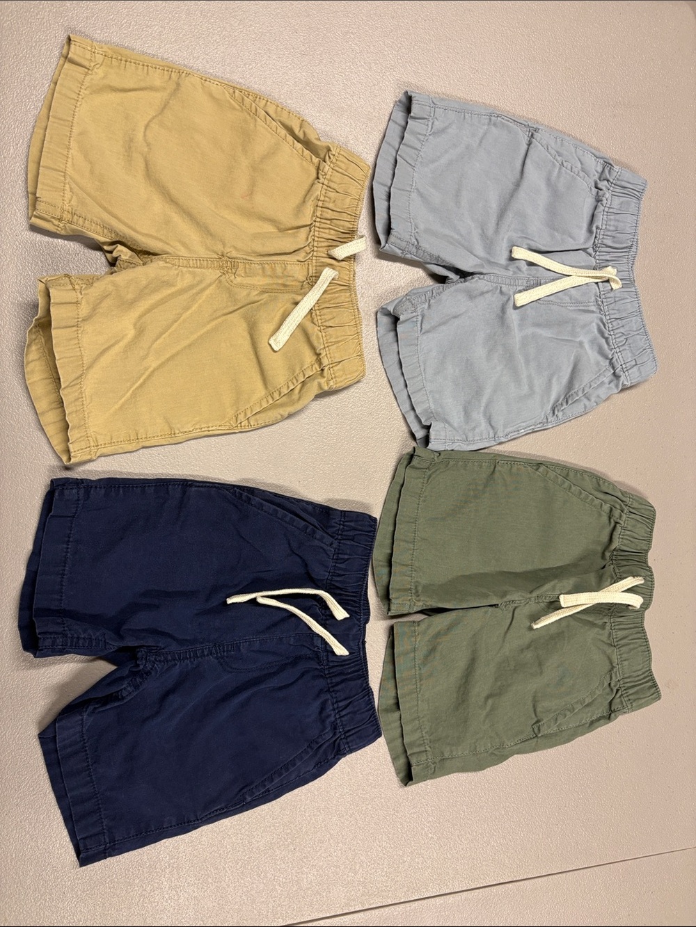 Set of Four Toddler Elastic-Waist Shorts - Yellow, Light Gray, Navy, Olive